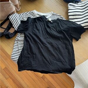 H&M 100% Cotton Crew neck T Shirt Bundle S/M Black & Black & White Striped Tees